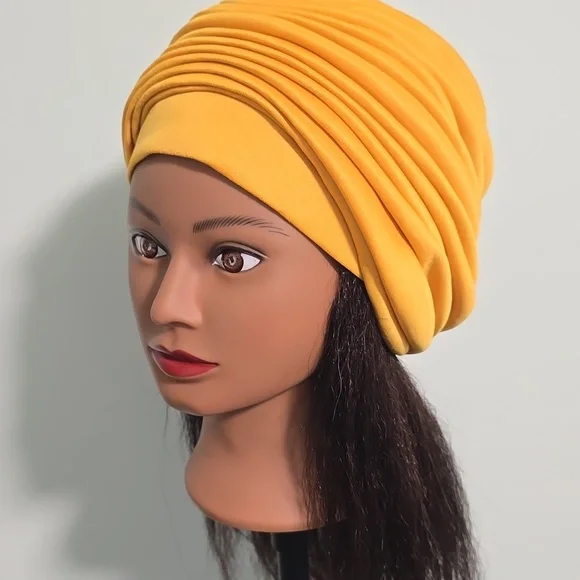 Handmade Pre-styled African Head Wrap, Yellow